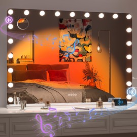 Hasipu 41"x30" Vanity Mirror with Lights and Bluetooth Speaker, Makeup Mirror with Lights and Magnification, Hollywood Mirror with 3 Color Modes, LED Make up Mirror with USB & Type-C Charging