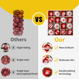 Christmas Baubles Plastic Christmas Tree Decorations, 16 Pieces Christmas Tree Baubles Christmas Tree Decoration 7 Styles Christmas Tree Baubles with Lanyard, Christmas Baubles Red White Christmas