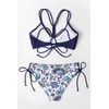 CUPSHE Women's Bikini Swimsuit Floral Reversible Lace Up Low Rise