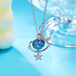 Gmai To My Daughter Star Moon Planet - Collar de circonita cúbica con tarjeta de regalo de zafiros, regalo de cumpleaños y graduación para hija, Metal, Circonia cúbica