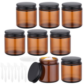 Segbeauty 3.4oz Empty Glass Cosmetic Jars, 8pcs Refillable Round Storage Makeup Containers with Inner Liners for Sample, 100ml Reusable Wide Mouth Amber Glass Jars with Lids for Cosmetics Toiletry