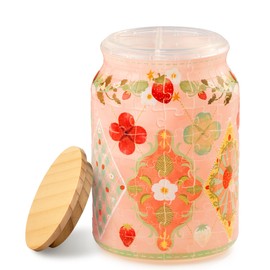 PieceRelax 3D Puzzle Jar 128 Plastic Pieces for Adults - Sweetness of Strawberry Use Includes Divider Pen & Utensil Holder with Wooden Lid Dining,Study Living Room Medium [BA1014]