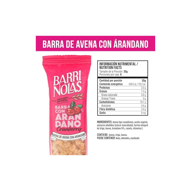 Barras nutritivas de avena con Arándano 100% natural (15 pz)
