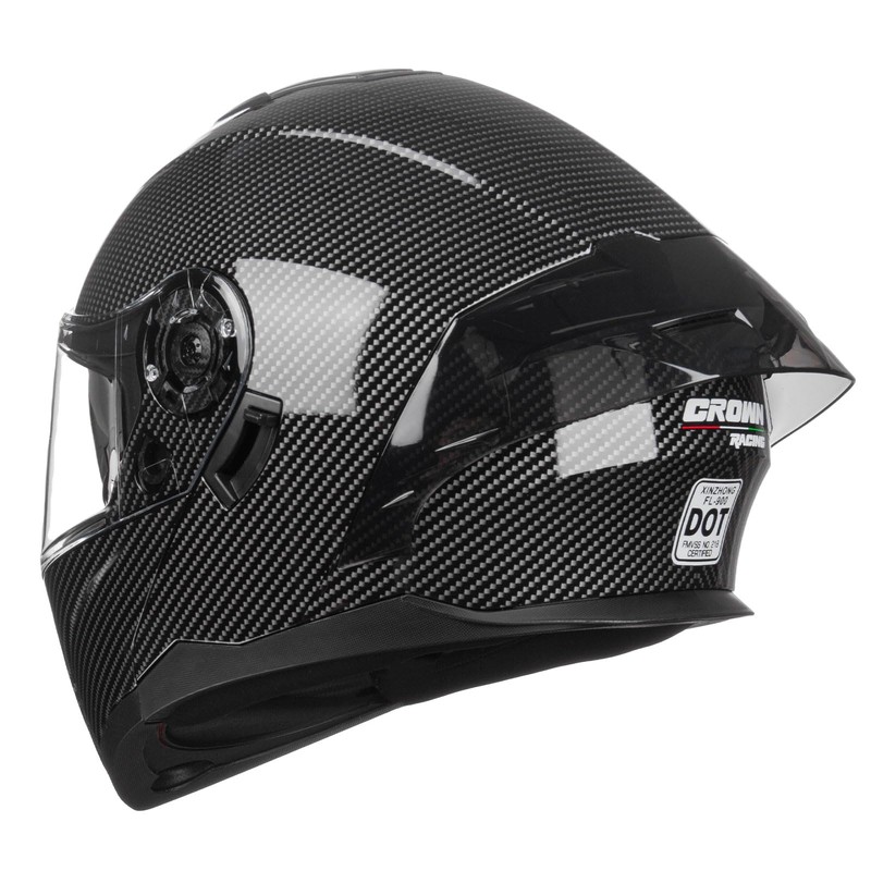 Crown Racing Modular Motorcycle Helmet with Flip-Up Design, Carbon Fiber