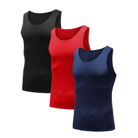 HIBETY 3 Packs Men's Sleeveless Compression Tank Top,Base Layer Compression Undershirts Dri Fit Workout Sports Shirts Tops(Black/Blue/Red-04-XL)