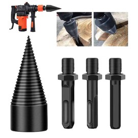 4PCS Firewood Log Splitter Drill Bit Set, Heavy Duty 32mm Drill Bit Detachable (Square + Round + Hex Shank) for Farm, Family, Stove, Outdoor Camping