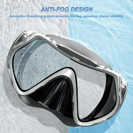 BuyCard Snorkel Set Adults, Dry-Top Snorkeling Gear with Panoramic View Diving Mask, Anti-Fog & Anti-Leak Scuba Diving Mask for Snorkeling Swimming Travel, Snorkeling Kit Diving Packages Sliver