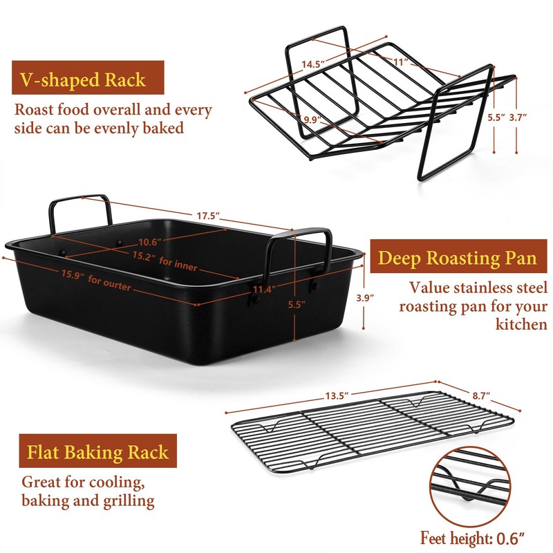 E-far Roasting Pan with Racks, Large Stainless Steel Turkey Roaster
