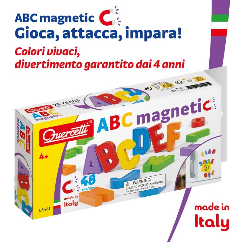 Quercetti Refill 48 Letters, Lettere Magnetiche per Bambini 4+ anni,
