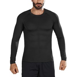 Keismimo Men's UPF 50+ Long Sleeve Compression Shirts UV/SPF Rash Guard Undershirt Base Layer Workout Top Z-Black