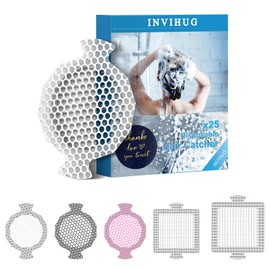 INVIHUG,25 Pack, Disposable Shower Drain Hair Catcher Mesh Stickers,Disposable Hair Drain Catcher. (White)