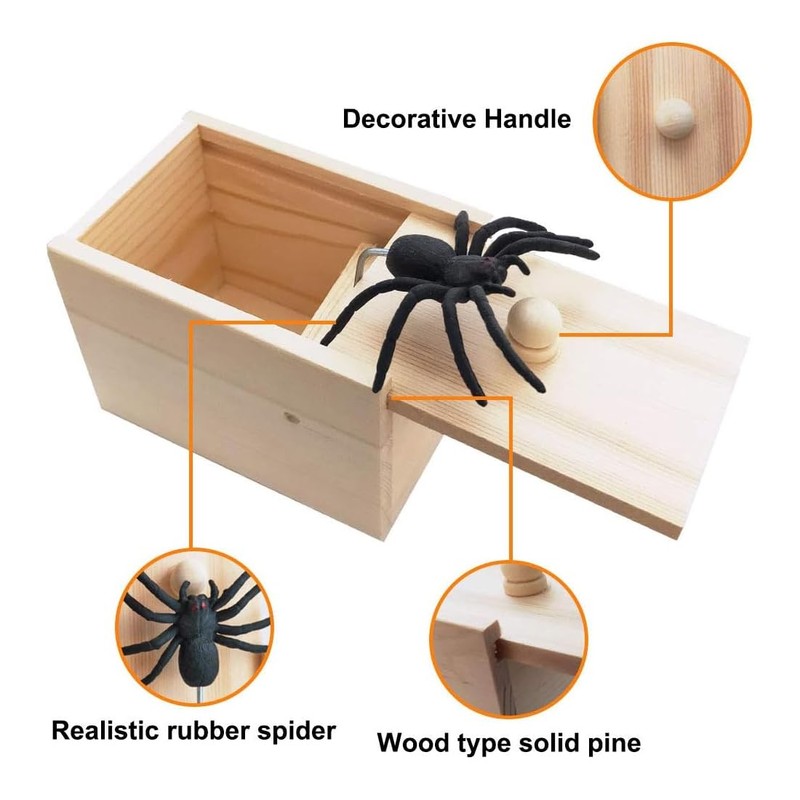 Spider in Box, 1 Piece, Spider Prank Box, Wooden Prank