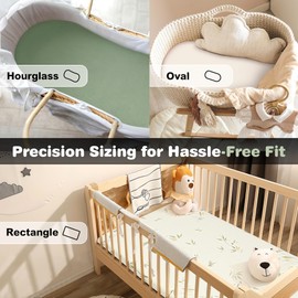 3-Pack Cotton Muslin Bassinet Sheets - Fitted Elastic Mattress Cover for Baby Boys & Girls, Breathable Bedside Bassinet Sheets Neutral Colors (Fits Oval & Rectangle Shape) (Green)