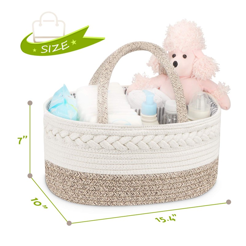Maliton Baby Diaper Caddy Organizer, X-Large Cotton Rope, Rustic Style,