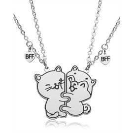 Yooborn Cat and Dog BFF Necklace 2 Best Friend Jewelry Gifts 2 Pcs Kitty and Puppy Matching Friendship Necklace for 2 Girls Boys BFF Sister Kids.
