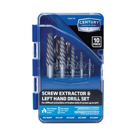 Century Drill & Tool 88710 Spiral Flute Screw Extractor & Left-Hand Drill Set, 10 Piece, M35 Cobalt Steel, Includes #1 - #5 Extractors & Left Hand Drills