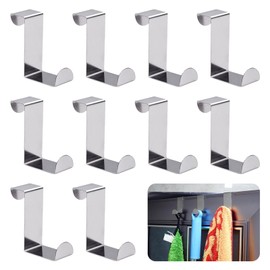 FDKJOK Over The Door Hooks Set of 10, Coat Hooks, Single Hooks Hanger Stainless Steel for Hanging Towel Coats Clothes Hats Bags Bathroom(Silver)