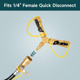 GASPRO 1/4" RV Propane Quick Connect Y Splitter Adapter with Shutoff Valve for RV, Camping Stoves, BBQ Grills, Gas Burners and More, 2 Way 1/4" Propane Rv Hose Splitter