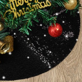 MACTING Christmas Tree Skirt 30 Inch Small Black Glitter Sequin Tree Mat Sparkly Tree Base Cover for Farmhouse Holiday Party Indoor Home New Year Xmas Tree Decorations