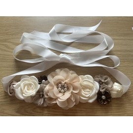 Luoyunna Baby Shower Sash for Mom Flower Maternity Sash Pregnancy Belt for Gender Reveal (Champagne)