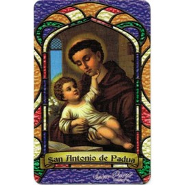 San Antonio de Padua St. Anthony Bilingual Prayer Card With Vinyl Sleeve Estampa Religiosa Bilingue Con Funda De Vinilo.