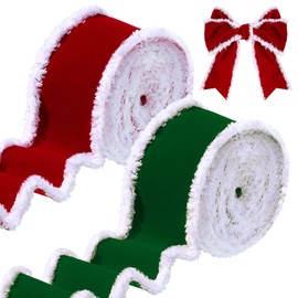 2 Rolls Christmas Velvet Ribbons Decorative Ribbons Rolls Craft DIY Ribbon Fabric Cloth Ribbon Wire Edge Ribbons for Craft Christmas Holiday Decoration (Red, Green, 2.5 Inch x 12 Yard)