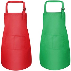 2 PCS Adjustable Chef Apron with Pockets (Medium Size) for Kids - Boys Girls (3-10 Years Old) Cooking、 Baking Painting，outdoor Barbecue Wear.
