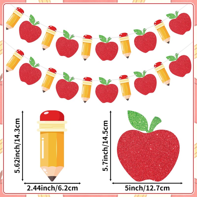 2 Pieces Back to School Pencil and Apple Banner Decorations