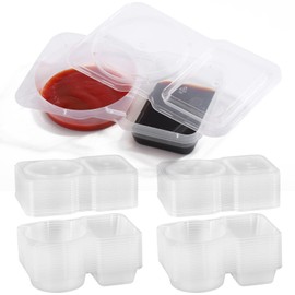 BTYMS 40 Pack Leak-Proof Double Compartment Containers with Lids (130ml), Plastic Portable Sauce & Snack Containers for Travel, Takeout, Kitchen, Picnic, Samples Storage