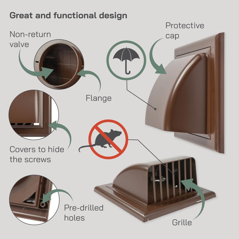 Vent Systems Brown 4" Inch Dryer Hood Vent with Bird
