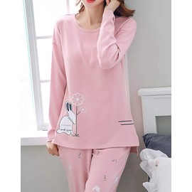 Vopmocld Young Girls Lovely Bunny Pajama Sets Cotton Long Sleeve Pjs Clothes Sleepwear Shirts, Pink, 12
