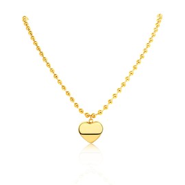 Bidgutory 18K Gold Stainless Steel Bead Chain Necklace for Women, Heart Pendant, Valentine's Day Birthday Mother Gift (Gold)