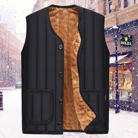 Winter men's vest middle-aged seniors' fleece men's thermal insulation cold protection lightweight padding Worker XL(90S)