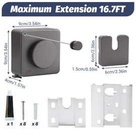 Retractable Washing Line, Clothes Lines Indoor & Outdoor, Non-Sagging Outside Clothesline 16.7 Ft, Wall Mounted Extendable Washing Line, Heavy Duty Extendable Laundry Line