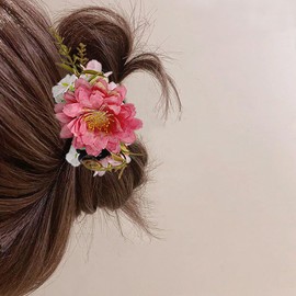 Yheahin Chiffon Flower Hair Claw Clips for Women Elegant Handmade Floral Petals Hair Piece Bridal Hawiia Beach Party Hair Accessorioes (Pink)