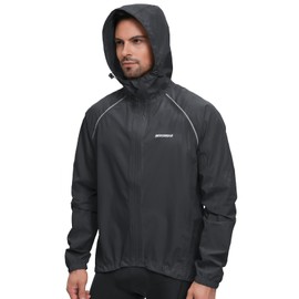 BERGRISAR Men's Cycling Rain Jacket Waterproof Cycling Windbreaker Bike Bicycle Jacket Running Hood Rain Coat black Size XX-Large