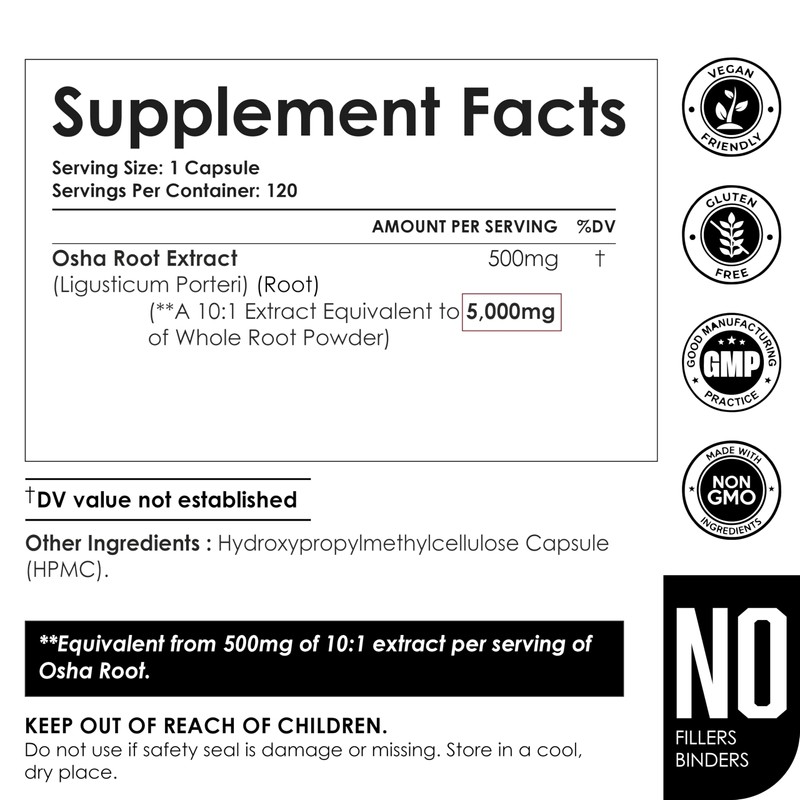 AMALTH OSHA Root 20:1 Extract, 1000mg 120 Vegan Capsules, Concentrated