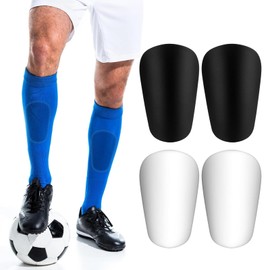 Yuqilin Pack of 4 Shin Pads, 10 x 6 cm Mini Football Shin Pads, Unisex Protective Equipment for Teenagers, Adults, Boys, Girls (Black + White)