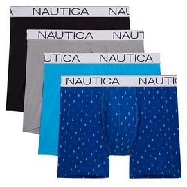 Nautica Men's 4 Pack Boxer Briefs, Black/Sharkfin Grey/Hawaii Ocean/Micro Anchor-Sea Cobalt