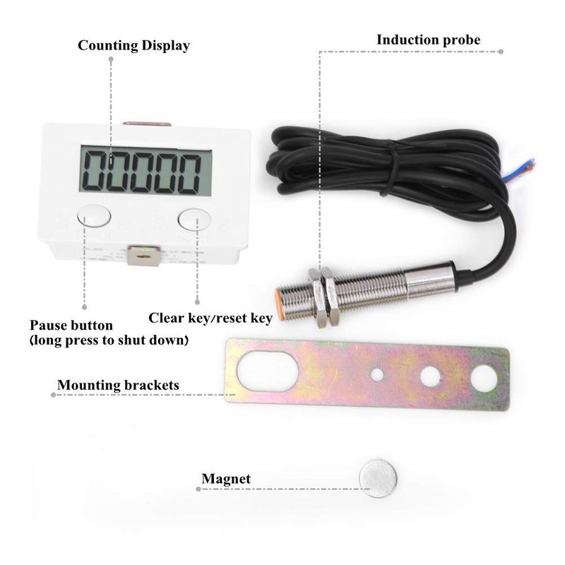 Magnetic Induction Counter,Digital Electronic Punch Counter,Metal Sensor, 5-Digits LCD Digital