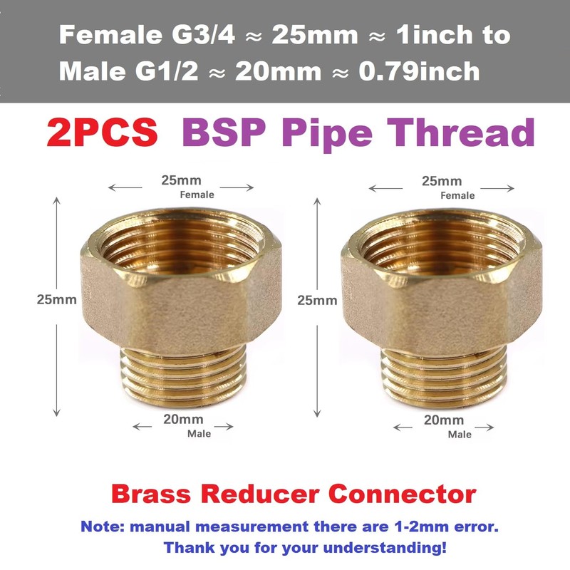 MiJunHD 2PCS Brass Reducer Connector | BSP Female Thread G3/4≈25mm