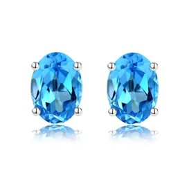 Bellitia Jewelry 925 Sterling Silver Women's Birthstone Stud Earrings, Blue Topaz Oval Cut Women's Earrings for Anniversary, Birthday, Valentine’s Day, Topaz