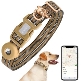 Auroth Airtag Dog Collar, Adjustable Air Tag Case Holder Dog Collar for Medium Large Dogs, Airtag Dog Collar Holder with Heavy Duty D Ring Tangle Free