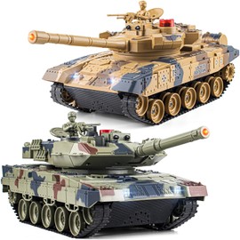 Supdex 1/24 RC Battle Tank Set, Remote Control Russian T90 and German Leopard II Tank Model That Shoots for Kids and Adults, 2.4Ghz Army Toy for Boys 6+ Year Old with Smoke, Sound Effects and Lights