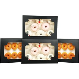 qiqee Auto-pop up Deep Green Cookie Box with Window 12x8x2.5 inch 32 Packs Two Uses One Second Folding Pastry Biscuit Bakery Box for Packaging