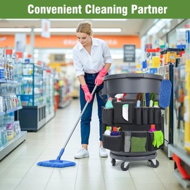 Speqerk Trash Can Caddy Bags Fit 32-55 Gallon Garbage Bin, Garbage Bin Caddy Bag with 13 Pockets Compatible with Brute & Uline, Commercial Cleaning Supplies Organizer Bag & Janitorial Duties(1PCS)