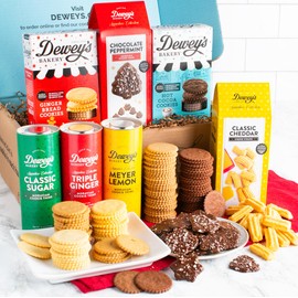 Santa's Snacks Gift Basket by Dewey's Bakery | Moravian Cookies and Gift Tubes, Chocolate Peppermint Cookies & Cheddar Cheese Straws | North Carolina Bakery Food Gifts | 7-Piece Holiday Gift Box