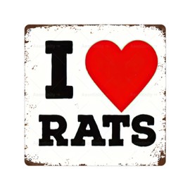 Letrero de metal con texto "I LOVE RATS ANIMAL para bar, cafetería, cochera, cueva, hogar, habitación, pared, baño, granja, jardín, porche, decoración de patio, 8 x 8 pulgadas