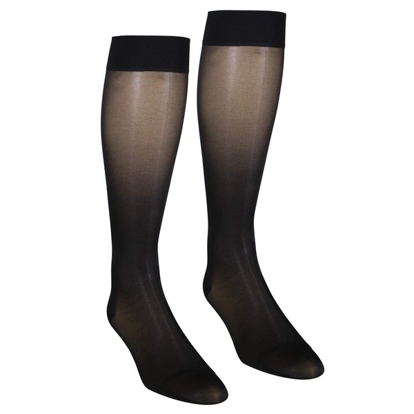 NuVein Sheer Compression Stockings, 15-20 mmHg Support, Women's Medium Denier Nylons, Knee High, Closed Toe, Black, X-Large