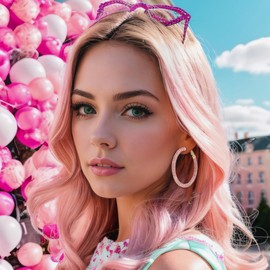 EVER FAITH Rhinestone Hoop Earrings for Women Girls, Sparkly Crystal Large Circle Pierced Hoop Earrings Pink